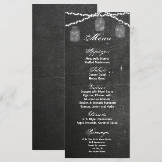 25 Menu Kaarten Mason Jar String Lights Krijtbord (Voorkant / Achterkant)