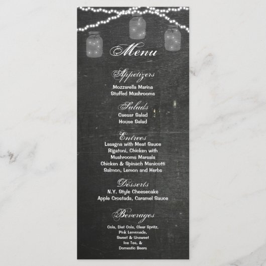 25 Menu Kaarten Mason Jar String Lights Krijtbord (Voorkant)