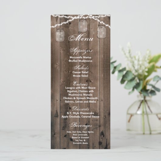 25 Menu Kaarten Mason Jar String Lights Schuur Hou (Staand voorkant)
