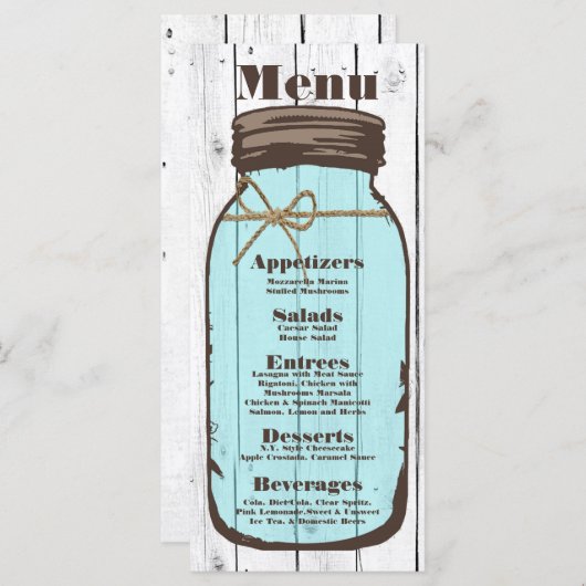 25 Menu Kaarten Mason Jar Wood Country Rustic (Voorkant / Achterkant)