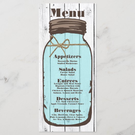 25 Menu Kaarten Mason Jar Wood Country Rustic (Voorkant)
