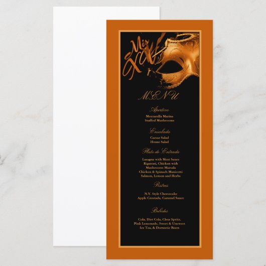 25 Menu Kaarten Mis XV Sinaasappel Black Party (Voorkant / Achterkant)