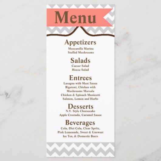25 Menu Kaarten Modern Chevron Stripe Coral Zig Za (Voorkant)