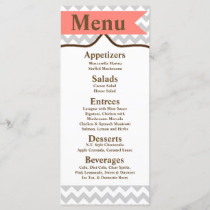 25 Menu Kaarten Modern Chevron Stripe Coral Zig Za