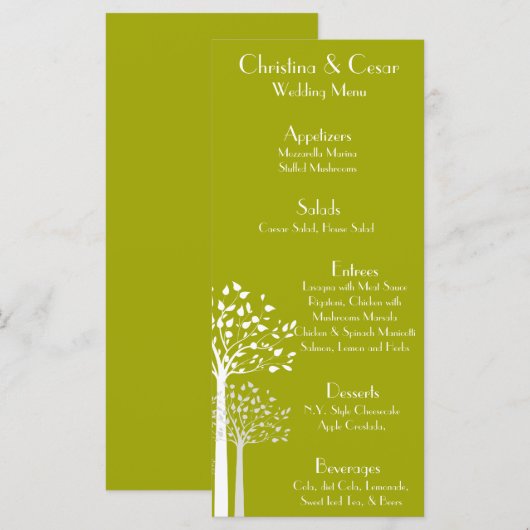 25 Menu Kaarten Modern Groen/Wit Bomen Wit limoen (Voorkant / Achterkant)