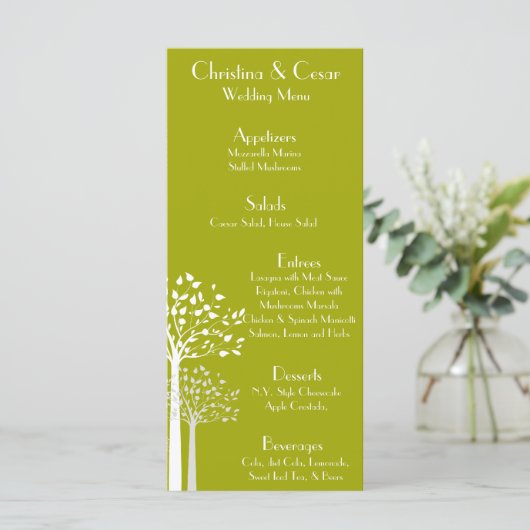 25 Menu Kaarten Modern Groen/Wit Bomen Wit limoen (Staand voorkant)