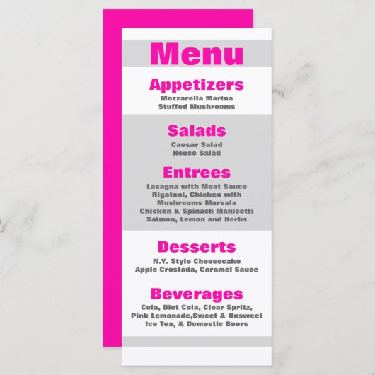 25 Menu Kaarten Modern Neon Stripe Roze jaren 80 R (Voorkant / Achterkant)