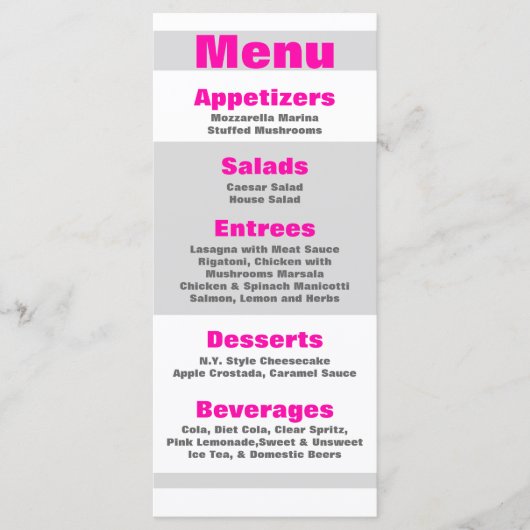 25 Menu Kaarten Modern Neon Stripe Roze jaren 80 R (Voorkant)