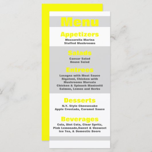25 Menu Kaarten Modern Neon Stripe Yellow 80s Retr (Voorkant / Achterkant)