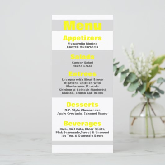 25 Menu Kaarten Modern Neon Stripe Yellow 80s Retr (Staand voorkant)