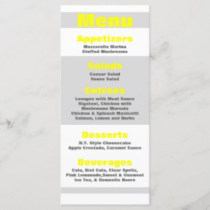 25 Menu Kaarten Modern Neon Stripe Yellow 80s Retr