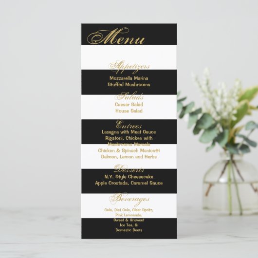 25 Menu Kaarten Modern Stripe Zwart Wit Contempora (Staand voorkant)