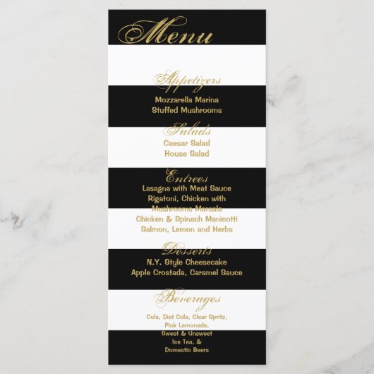 25 Menu Kaarten Modern Stripe Zwart Wit Contempora (Voorkant)
