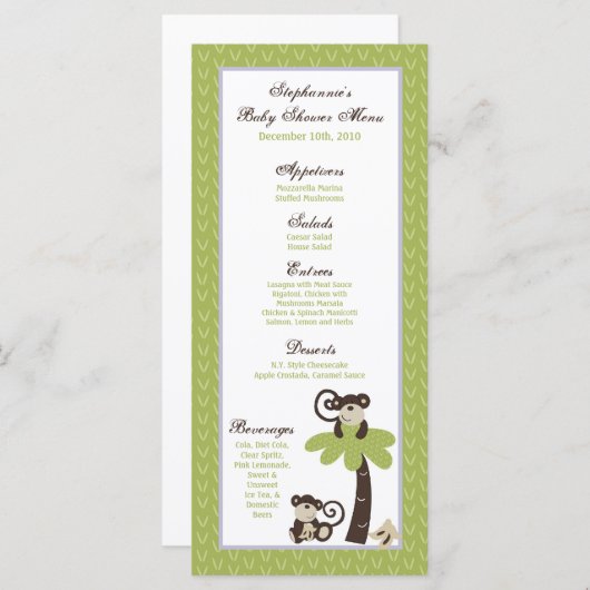 25 Menu Kaarten Monkey Time Zoo Animal (Voorkant / Achterkant)