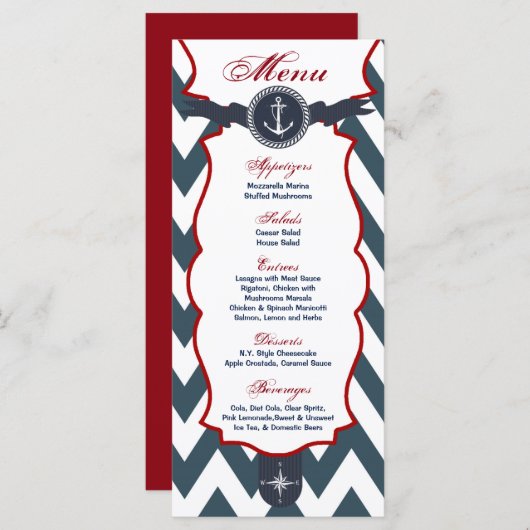 25 Menu Kaarten Nautisch Ankerkompas Ocean Navy (Voorkant / Achterkant)