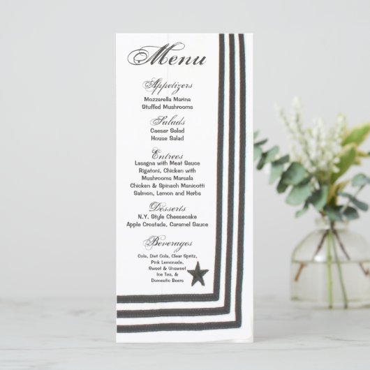 25 Menu Kaarten Navy Zomerjurk Wit Uniform (Staand voorkant)