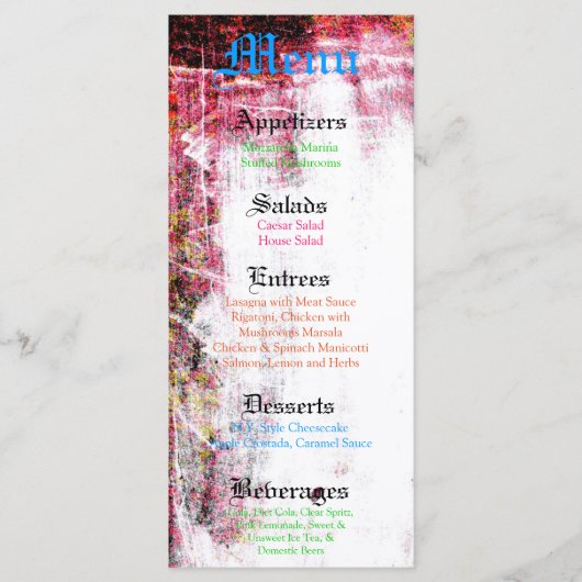 25 Menu Kaarten Neon Grunge Scratch Kleur Hot Pink (Voorkant)