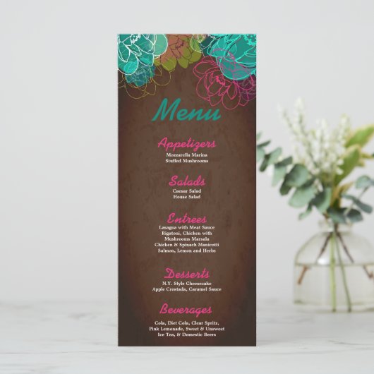 25 Menu Kaarten Neon Spring Bloemen Bloesem Bloese (Staand voorkant)