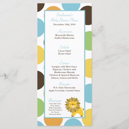 25 Menu Kaarten Oerwoud King Lion Safari Zoo Anima (Voorkant)