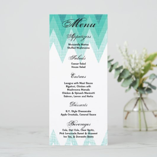 25 Menu Kaarten Ombre Blauwgroen Chevron (Staand voorkant)