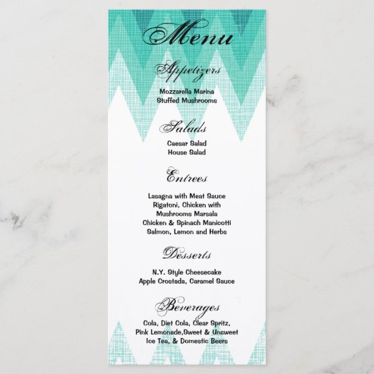 25 Menu Kaarten Ombre Blauwgroen Chevron (Voorkant)