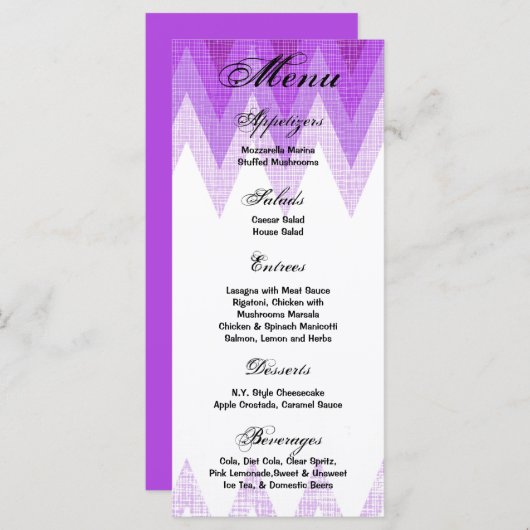 25 Menu Kaarten Ombre Paarse Chevron (Voorkant / Achterkant)