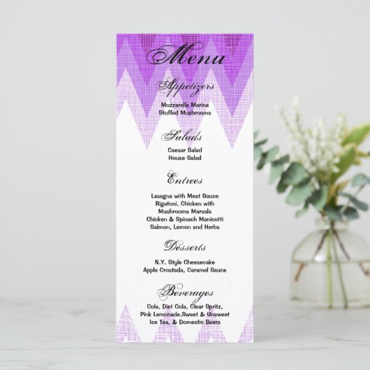 25 Menu Kaarten Ombre Paarse Chevron (Staand voorkant)