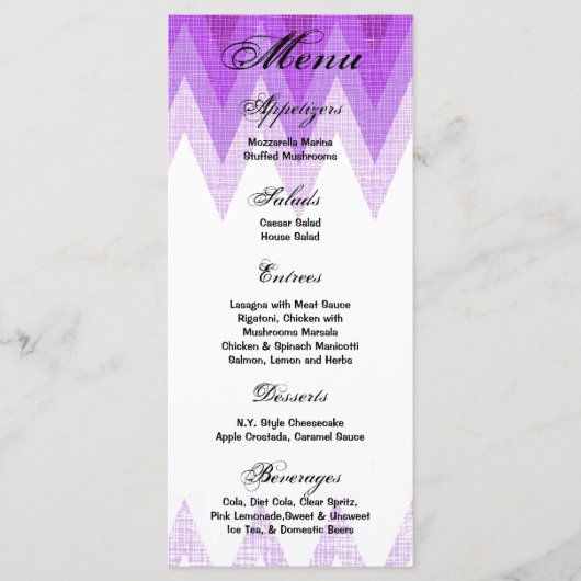25 Menu Kaarten Ombre Paarse Chevron (Voorkant)