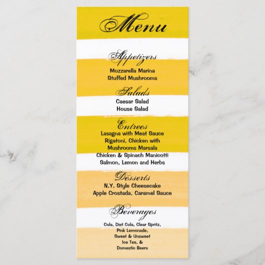 25 Menu Kaarten Ombre Streep Geel Lijn Vervagen Wa (Voorkant)