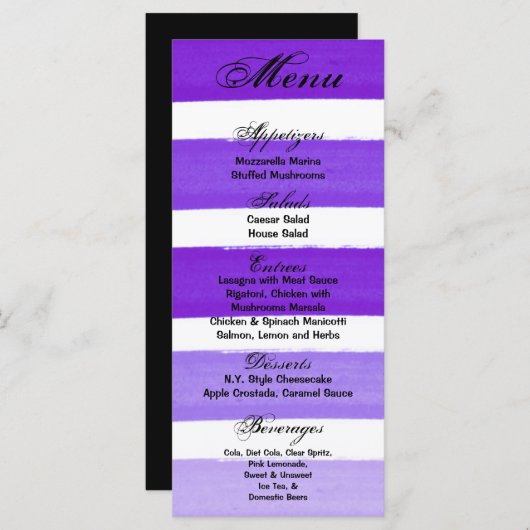 25 Menu Kaarten Ombre Streep Paarse lijn Vervagen  (Voorkant / Achterkant)