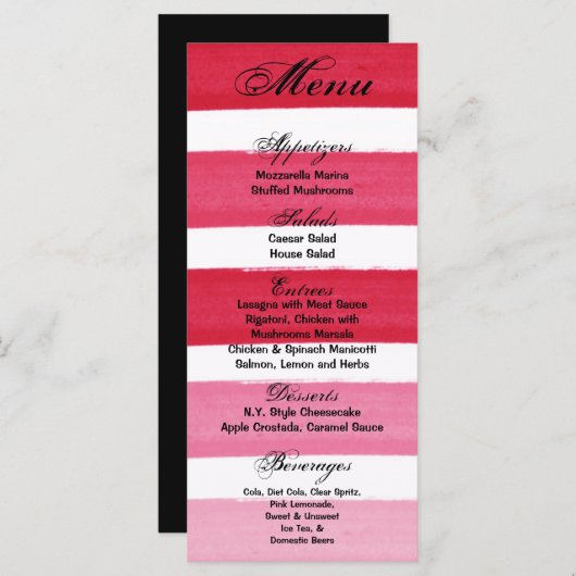 25 Menu Kaarten Ombre Streep Roze Lijn Vervagen Wa (Voorkant / Achterkant)