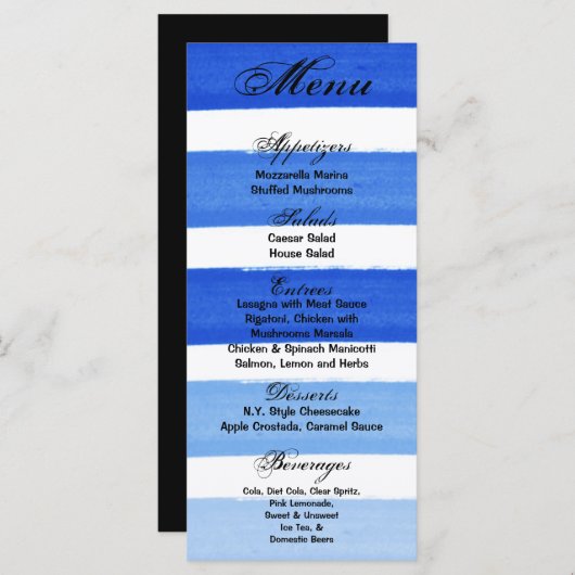 25 Menu Kaarten Ombre Stripe Blue Line Vervagen Wa (Voorkant / Achterkant)