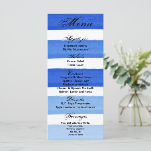25 Menu Kaarten Ombre Stripe Blue Line Vervagen Wa (Staand voorkant)