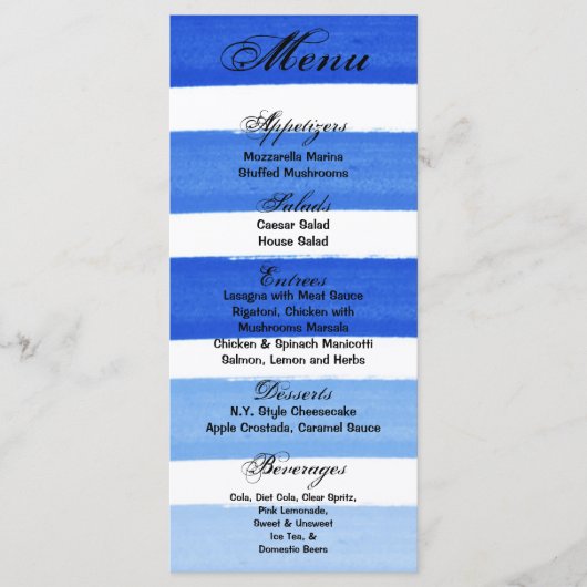 25 Menu Kaarten Ombre Stripe Blue Line Vervagen Wa (Voorkant)