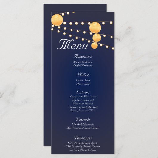 25 Menu Kaarten Papieren Lantaarns op Blauw Chinee (Voorkant / Achterkant)