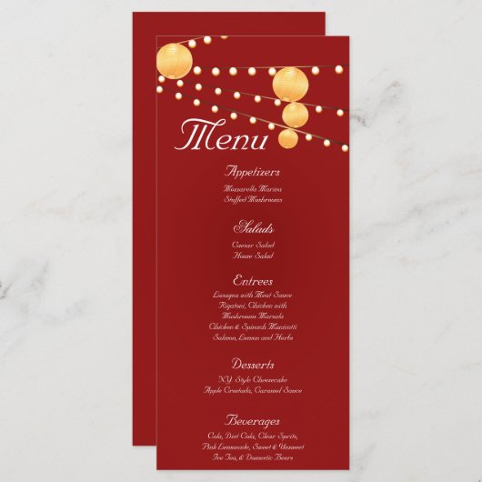 25 Menu Kaarten Papieren Lantaarns op Rood Chinees (Voorkant / Achterkant)