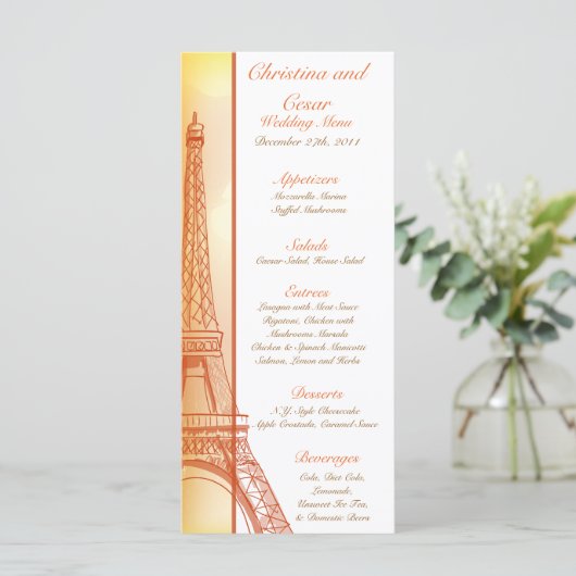 25 Menu Kaarten Paris Peach (Staand voorkant)