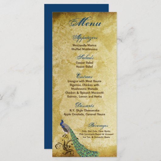 25 Menu Kaarten Pauw  Veren Vogel (Voorkant / Achterkant)