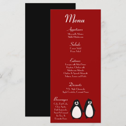 25 Menu Kaarten Penguin Love Paar Mate voor het Le (Voorkant / Achterkant)