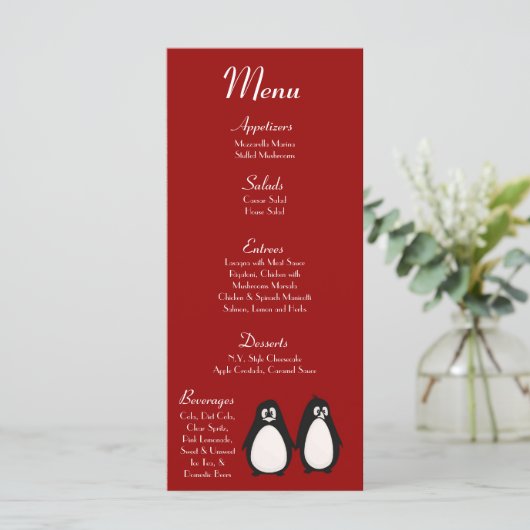 25 Menu Kaarten Penguin Love Paar Mate voor het Le (Staand voorkant)