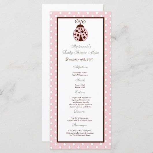 25 Menu Kaarten Pink Ladybug (Voorkant / Achterkant)