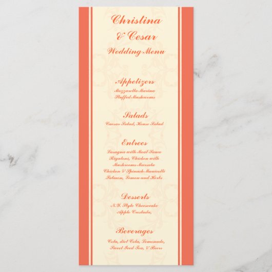 25 Menu Kaarten Pinkish/Peach Formal Scrolls Elega (Voorkant)