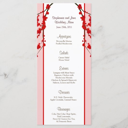 25 Menu Kaarten Red Cherry Blossom (Voorkant)