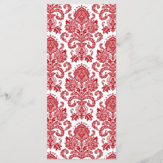 25 Menu Kaarten Red Crimson White Damask Kant Prin (Achterkant)