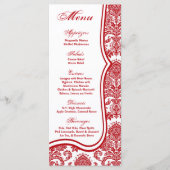 25 Menu Kaarten Red Crimson White Damask Kant Prin (Voorkant)