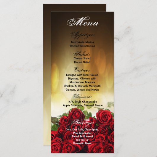 25 Menu Kaarten Red Rose Bouquet Bruidsbloem Flora (Voorkant / Achterkant)