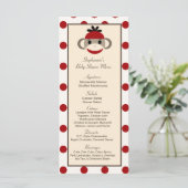 25 Menu Kaarten Red Sock Monkey (Staand voorkant)
