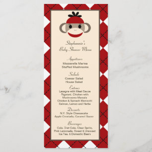 25 Menu Kaarten Red Sock Monkey argyle