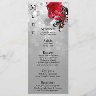 25 Menu Kaarten Rood op Zilveren Maskerade Kerst