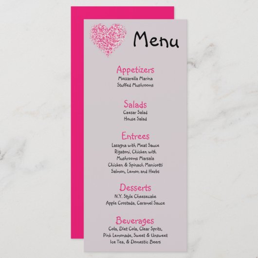 25 Menu Kaarten Roze Bloemblaadjes Bloem Roos Hart (Voorkant / Achterkant)